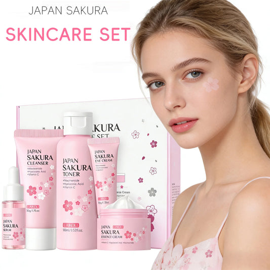 LAIKOU Sakura 5pcs Skin Care Kit Cleanser Toner Serum Eye Cream Essence Cream Moisturizing Beauty Gift Box For Women ﻿