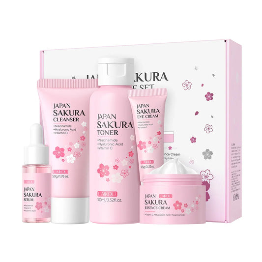 LAIKOU Sakura 5pcs Skin Care Kit Cleanser Toner Serum Eye Cream Essence Cream Moisturizing Beauty Gift Box For Women ﻿