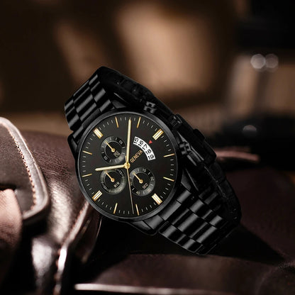 4PCS Business Men's Gift Box Watch Set Fashion Trend Quartz Watch Bracelet Necklace Ring Set Perfect Gift Set for Friends or Dad