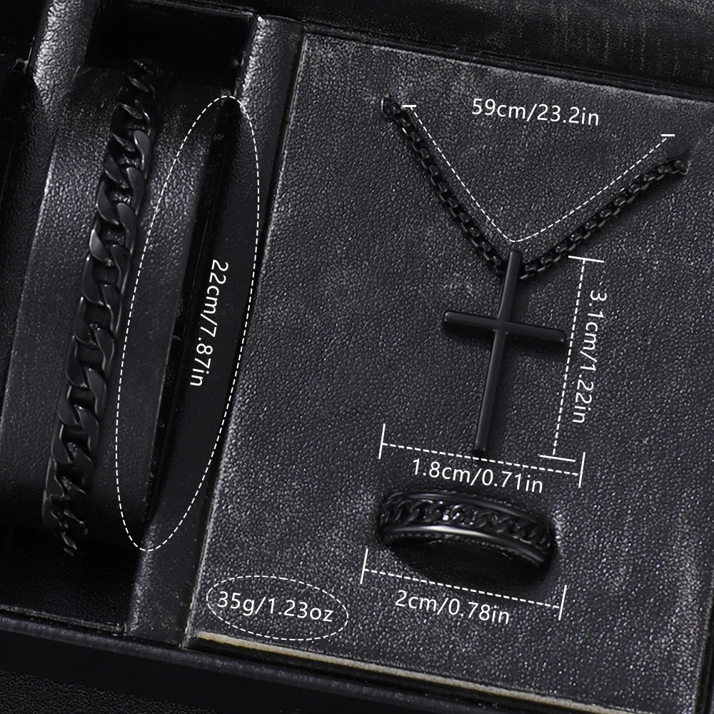 4PCS Business Men's Gift Box Watch Set Fashion Trend Quartz Watch Bracelet Necklace Ring Set Perfect Gift Set for Friends or Dad