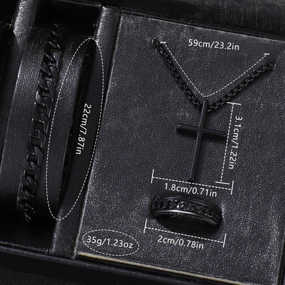 4PCS Business Men's Gift Box Watch Set Fashion Trend Quartz Watch Bracelet Necklace Ring Set Perfect Gift Set for Friends or Dad