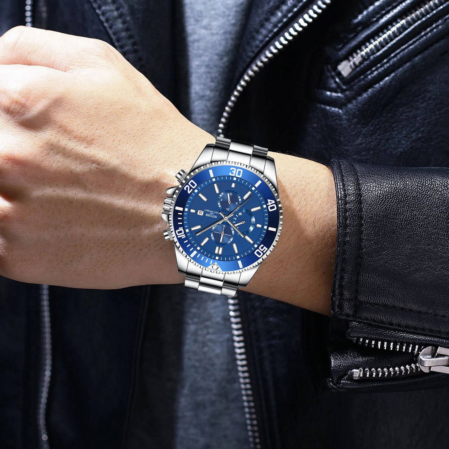 Luxury Men's Business Watches Men Silver Quartz Watch Male Luminous Clock
